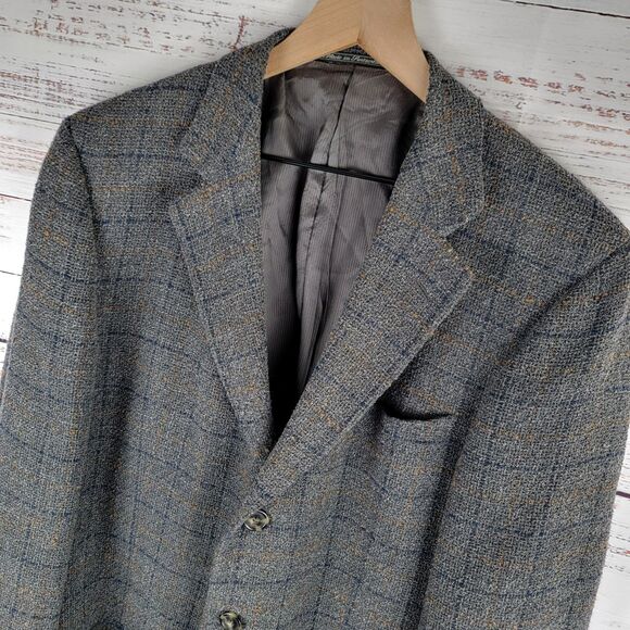 Ermenegildo Zegna Mens Size 44 L Blazer Switzerland Wool Windowpane Tweed VTG - Picture 2 of 16